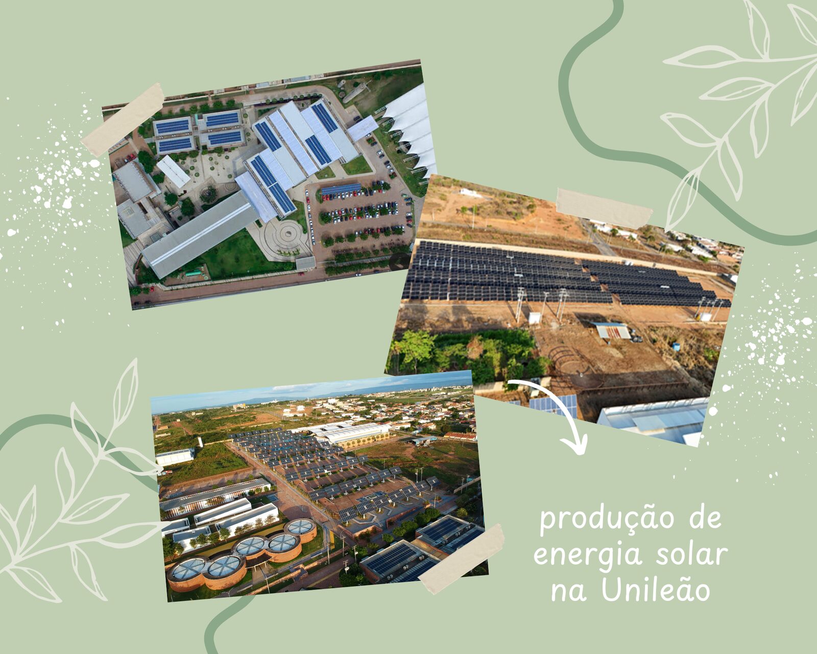 Vista aérea do parque solar e da estação de tratamento de água do campus da Unileão